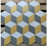 Gạch lục giác 3D màu trắng vàng xám đậm mặt mờ ốp lát nhập khẩu Trung Quốc mã gạch D030 gạch loại 1 kích thước 20x23